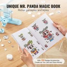 VEVOR Button Maker, 1/1.25/2.28 inch(25/32/58mm) 3-IN-1 Pin Maker, 300pcs Button Parts, Button Maker Machine with Panda Magic Book, Ergonomic Arc Handle Punch Press Kit, For Children DIY Gifts, Blue