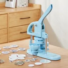 VEVOR 3-IN-1 Button Maker, 1/1.25/2.28 inch(25/32/58mm) Pin Maker, 300pcs Button Parts, Button Maker Machine with Panda Magic Book, Ergonomic Arc Handle Punch Press Kit, For Children DIY Gifts, Blue
