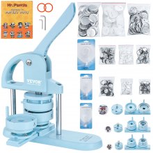 VEVOR Button Maker, 1/1.25/2.28 inch(25/32/58mm) 3-IN-1 Pin Maker, 300pcs Button Parts, Button Maker Machine with Panda Magic Book, Ergonomic Arc Handle Punch Press Kit, For Children DIY Gifts, Blue