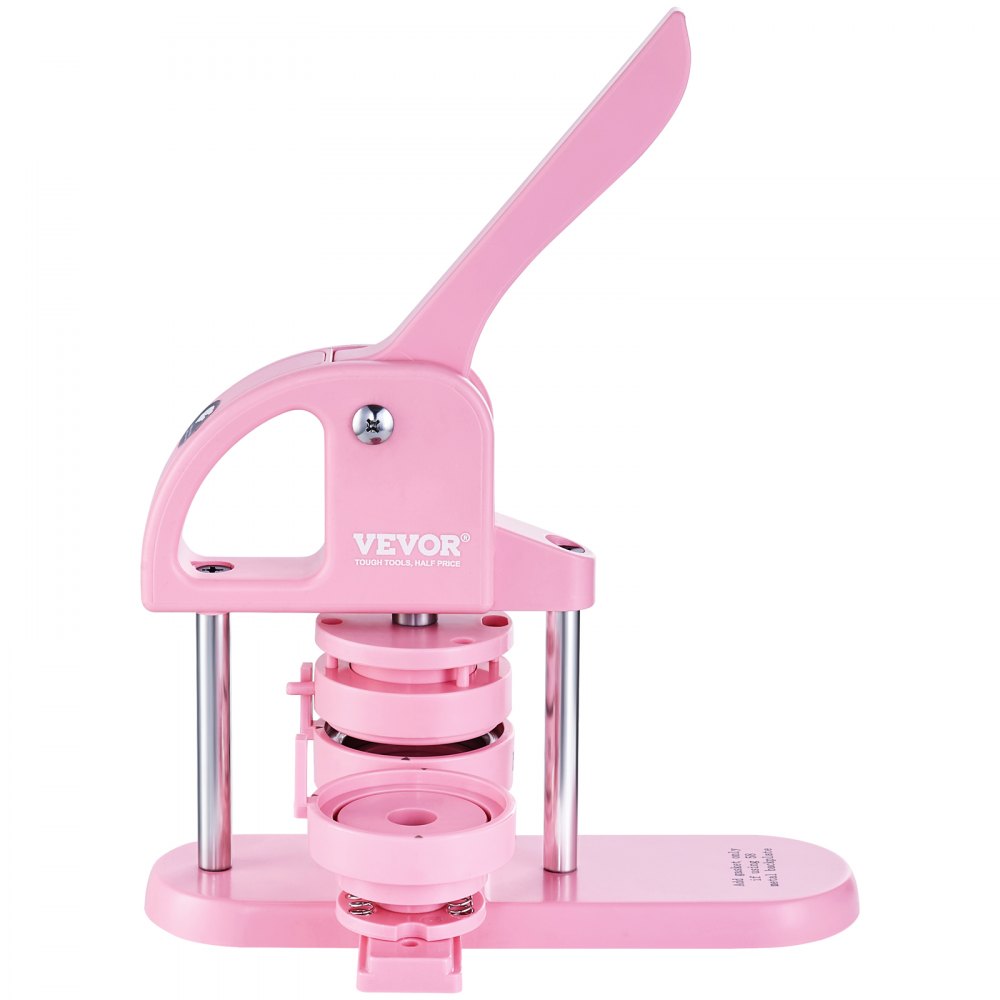 pink VEVOR button maker with lever and circular mold, designed for crafting custom buttons.