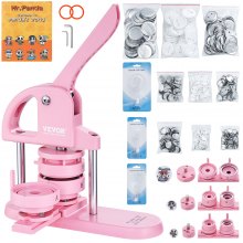 VEVOR Button Maker, 1/1.25/2.28 inch(25/32/58mm) 3-IN-1 Pin Maker, 300pcs Button Parts, Ergonomic Arc Handle Punch Press Kit, Button Maker Machine with Panda Magic Book, For Children DIY Gifts, Pink