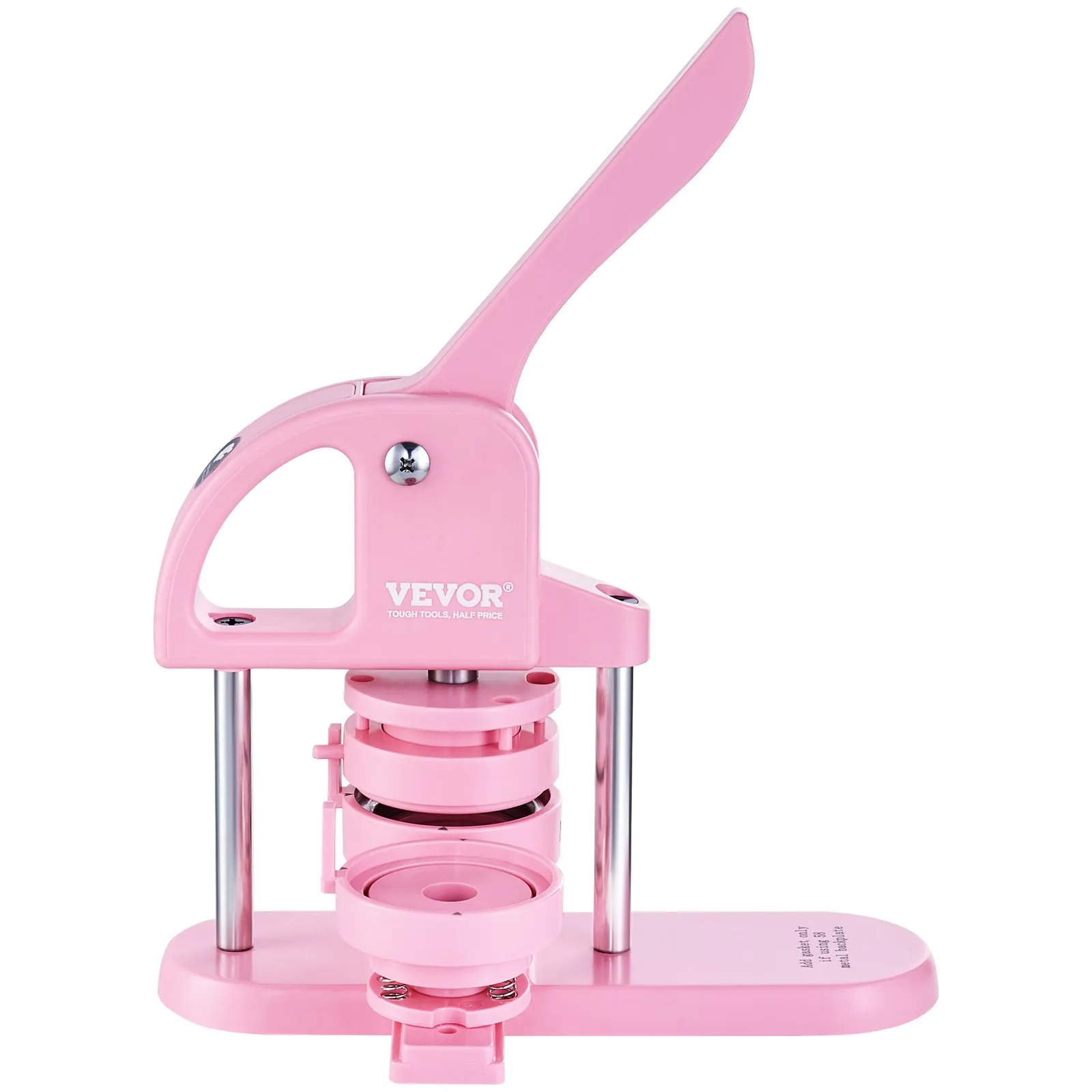 pink VEVOR button maker with lever and circular mold, designed for crafting custom buttons.