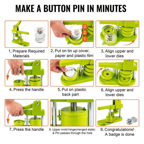 VEVOR Button Maker Machine, Installation-Free Badge Punch Press Kit, 25mm (1 inch) Pin Maker, Button Making Supplies with 500pcs Button Parts & Circle Cutter & Magic Book