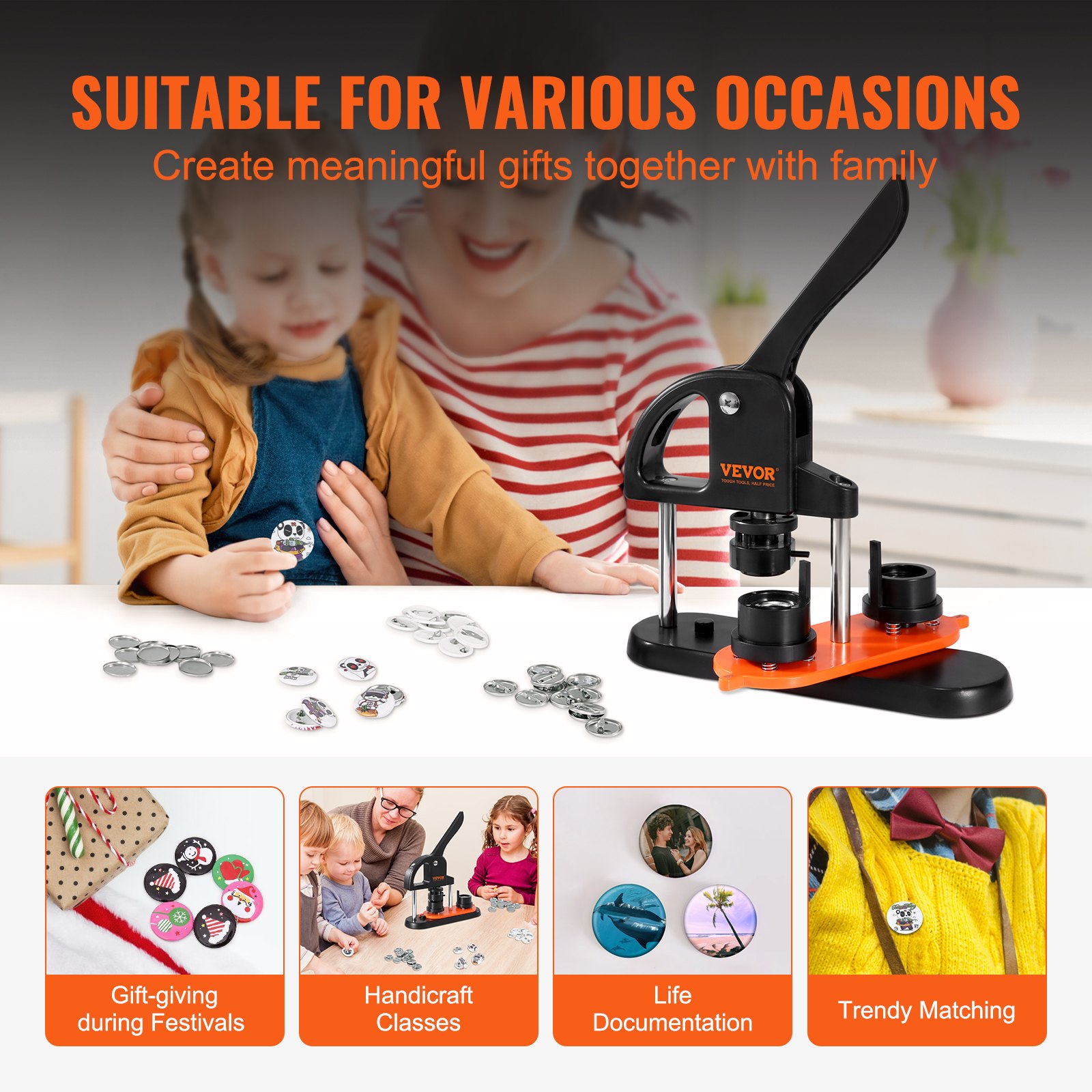 VEVOR button maker perfect for festivals, handicraft classes, and life documentation.