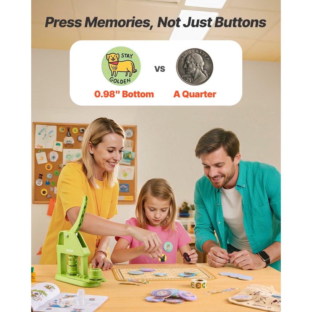 VEVOR Button Maker Machine, 25 mm, Plastic Pin Maker with 500pcs Button Parts, Mr. Panda Magic Book, Circle Cutter and Hex Wrenches, Reinforced Ergonomic Handle, for DIY Badges, Personalized Pins