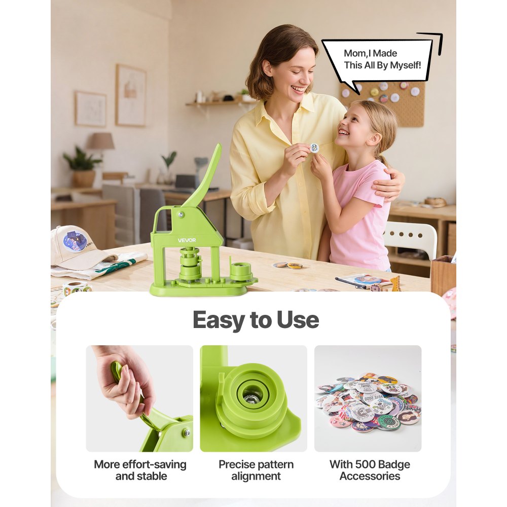 VEVOR Button Maker Machine, 25 mm, Plastic Pin Maker with 500pcs Button Parts, Mr. Panda Magic Book, Circle Cutter and Hex Wrenches, Reinforced Ergonomic Handle, for DIY Badges, Personalized Pins