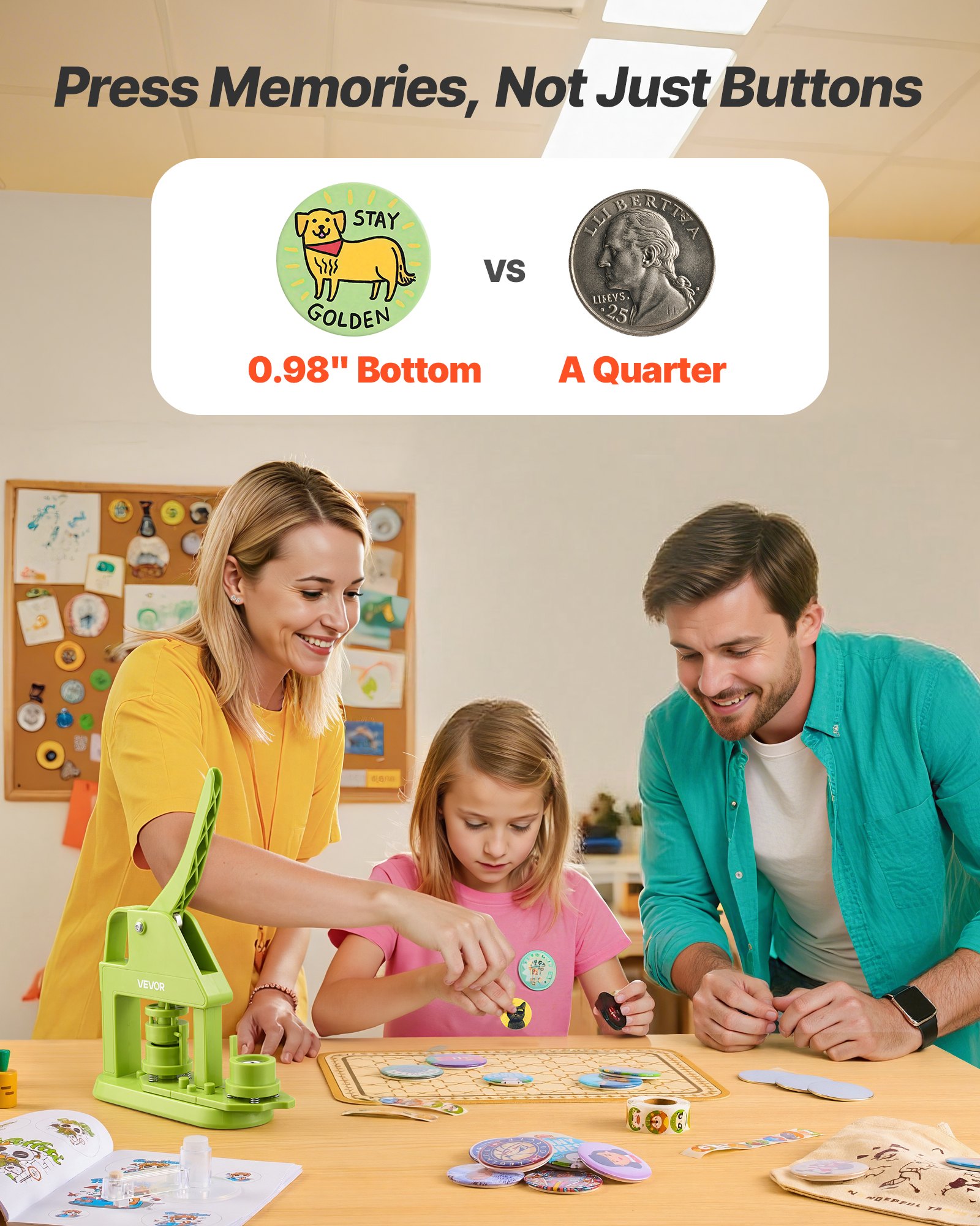 VEVOR Button Maker Machine, 25 mm, Plastic Pin Maker with 500pcs Button Parts, Mr. Panda Magic Book, Circle Cutter and Hex Wrenches, Reinforced Ergonomic Handle, for DIY Badges, Personalized Pins