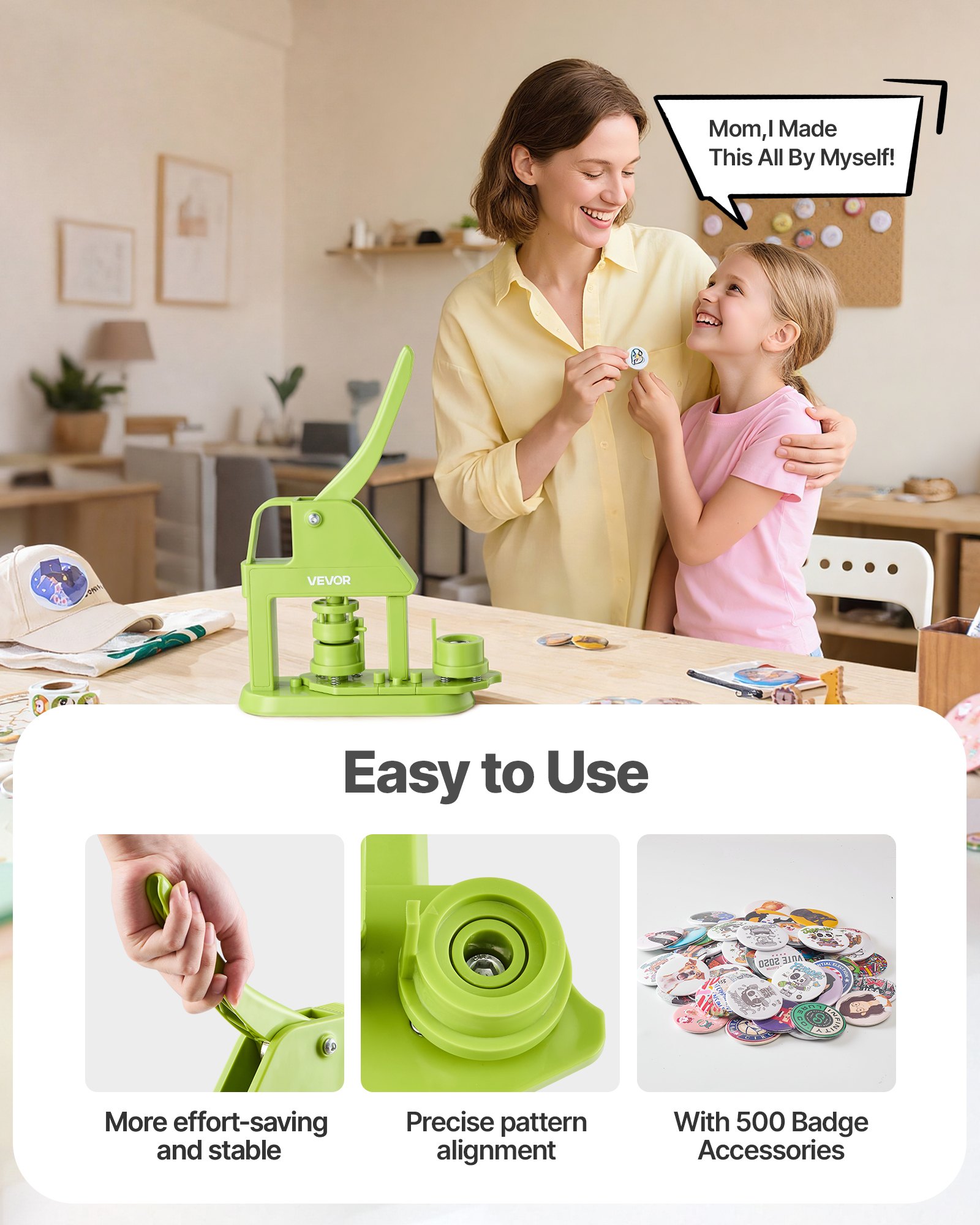VEVOR Button Maker Machine, 25 mm, Plastic Pin Maker with 500pcs Button Parts, Mr. Panda Magic Book, Circle Cutter and Hex Wrenches, Reinforced Ergonomic Handle, for DIY Badges, Personalized Pins