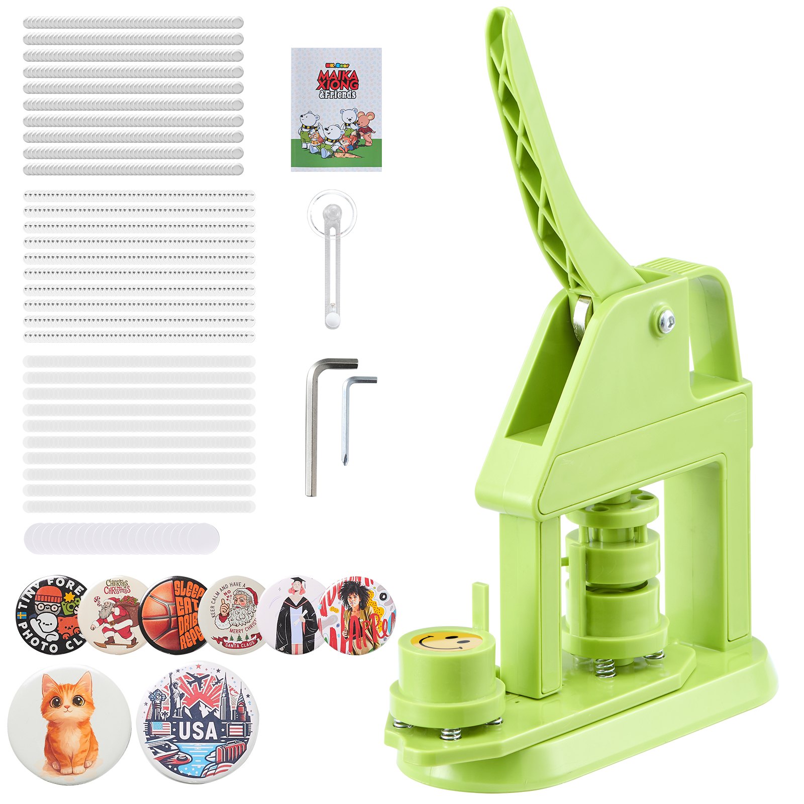 VEVOR Button Maker Machine, 25 mm, Plastic Pin Maker with 500pcs Button Parts, Mr. Panda Magic Book, Circle Cutter and Hex Wrenches, Reinforced Ergonomic Handle, for DIY Badges, Personalized Pins