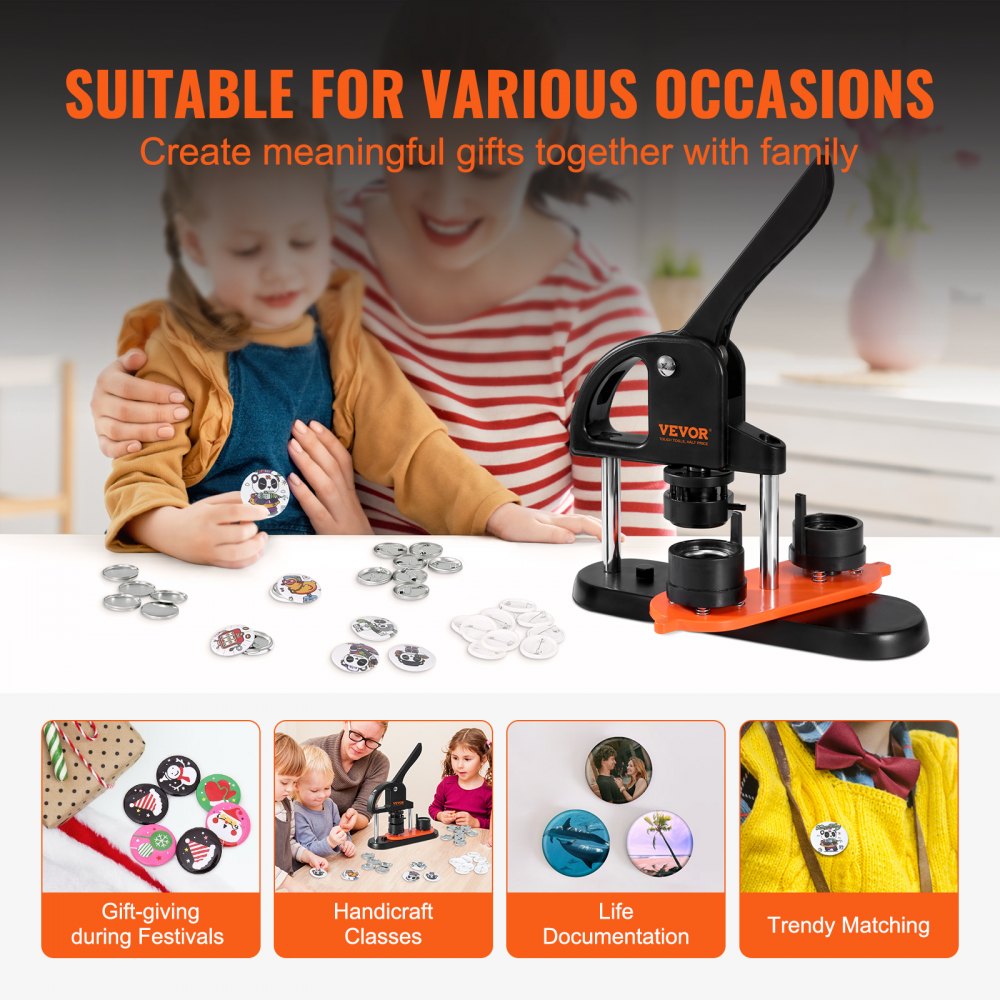 VEVOR Button Maker Machine, 1,25 tommer/32 mm Pin Maker, Installationsfri Badge Punch Press Kit, Børne DIY Gaver Button Making Supplies med 500 stk knapdele, Circle Cutter, Magic Book