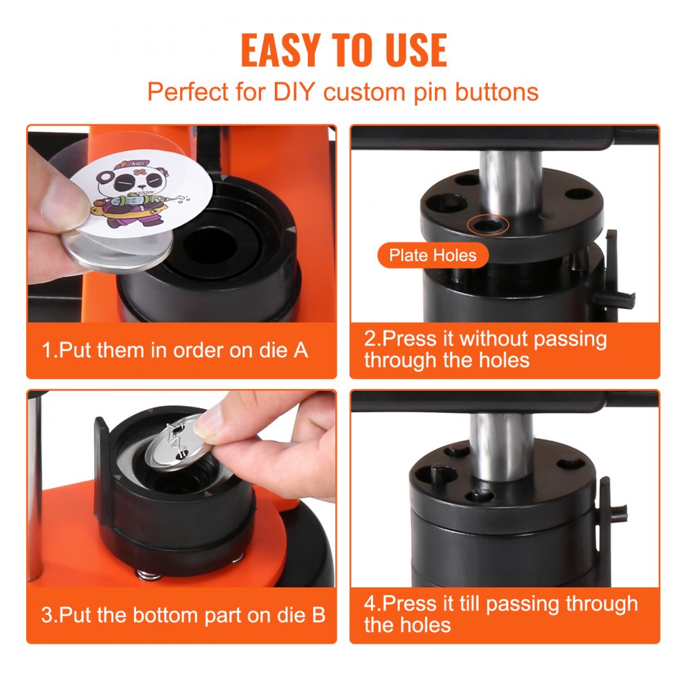 VEVOR Button Maker Machine, 1,25 tommer/32 mm Pin Maker, Installationsfri Badge Punch Press Kit, Børne DIY Gaver Button Making Supplies med 500 stk knapdele, Circle Cutter, Magic Book