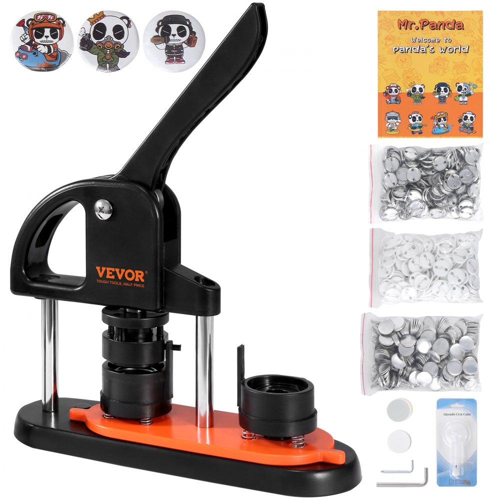 VEVOR Button Maker Machine, 1,25 tommer/32 mm Pin Maker, Installationsfri Badge Punch Press Kit, Børne DIY Gaver Button Making Supplies med 500 stk knapdele, Circle Cutter, Magic Book