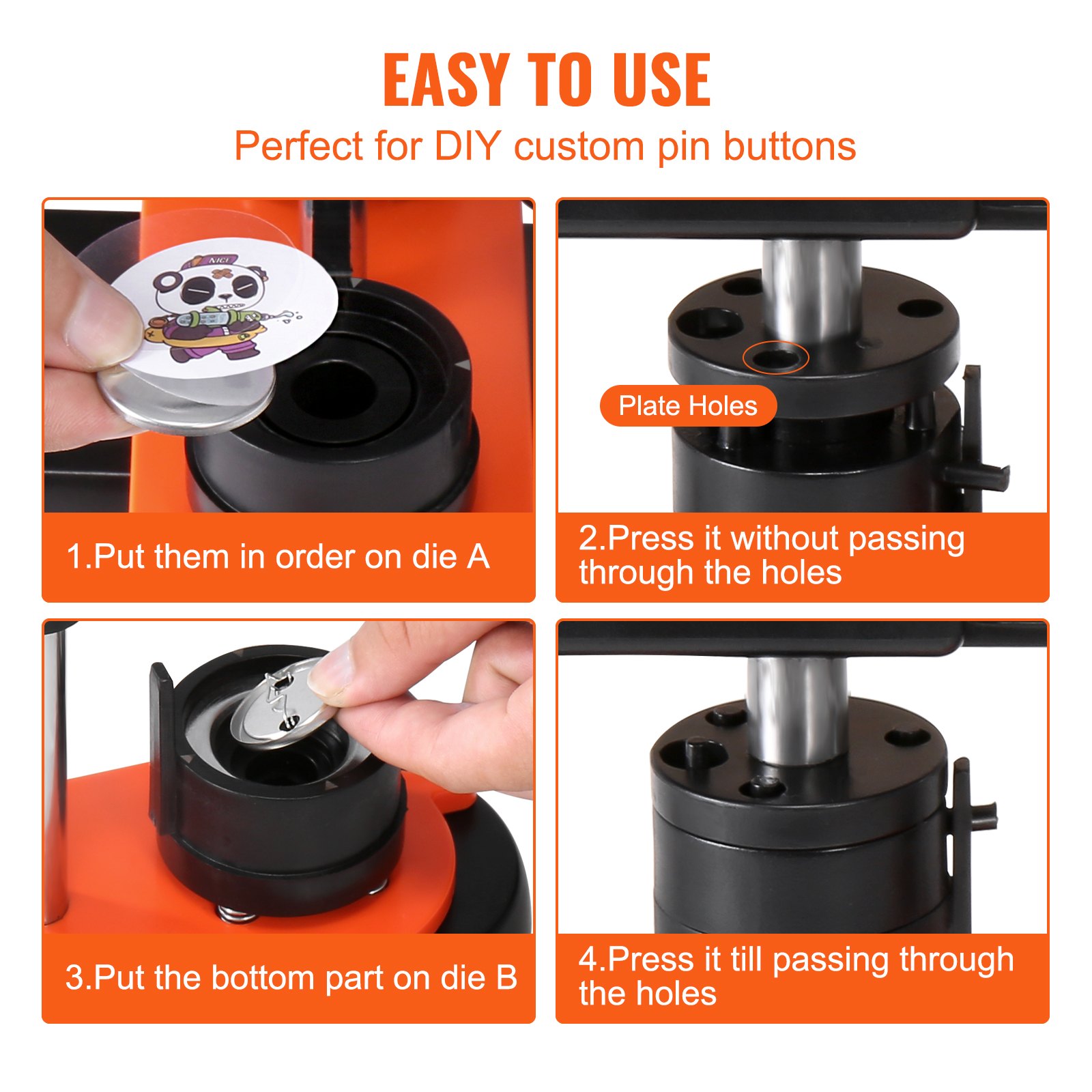 VEVOR Button Maker Machine, 1,25 tommer/32 mm Pin Maker, Installationsfri Badge Punch Press Kit, Børne DIY Gaver Button Making Supplies med 500 stk knapdele, Circle Cutter, Magic Book