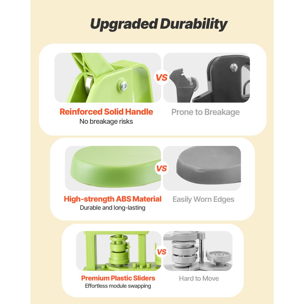 VEVOR Button Maker Machine, 32 mm, Plastic Pin Maker with 500pcs Button Parts, Mr. Panda Magic Book, Circle Cutter and Hex Wrenches, Reinforced Ergonomic Handle, for DIY Badges, Personalized Pins