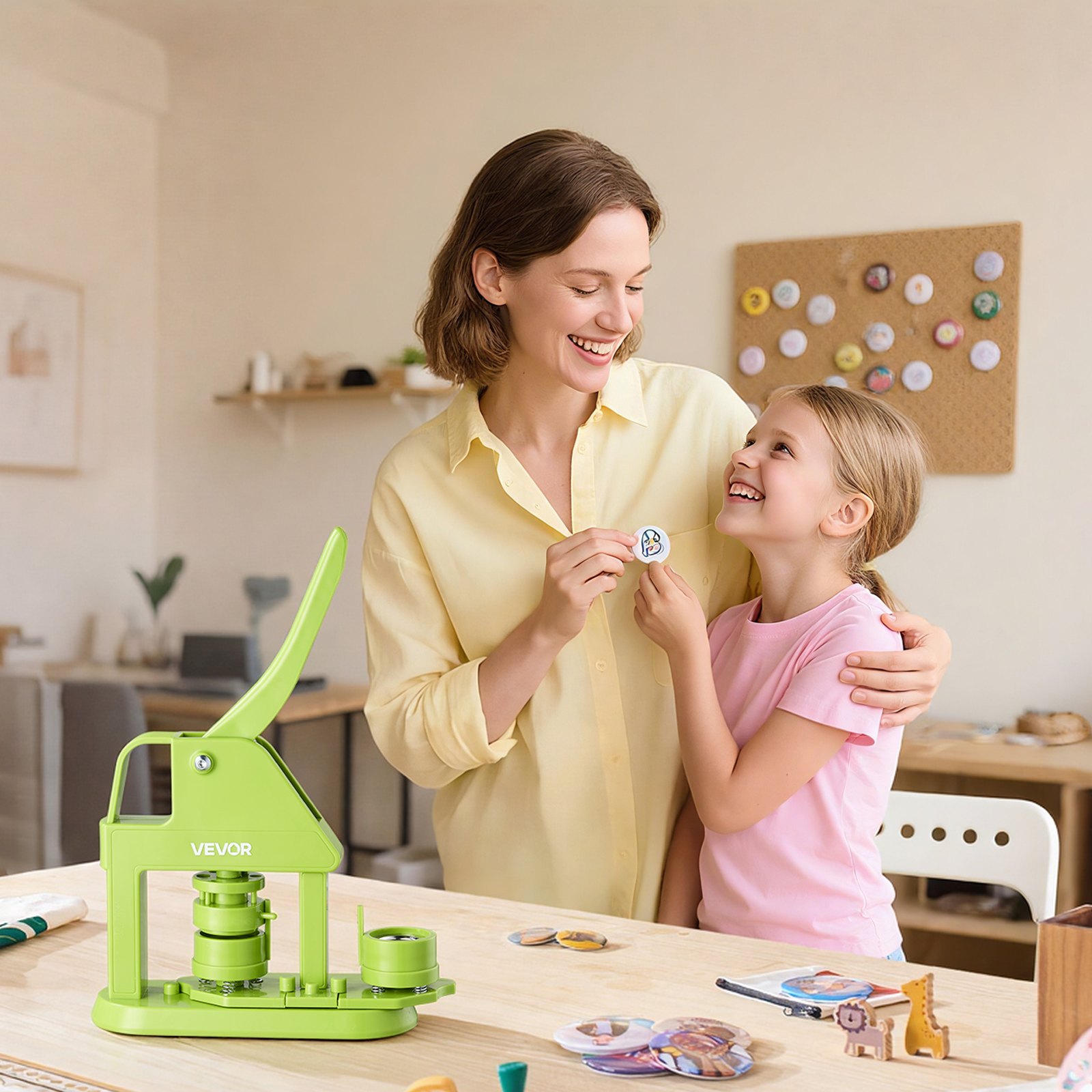 VEVOR Button Maker Machine, 32 mm, Plastic Pin Maker with 500pcs Button Parts, Mr. Panda Magic Book, Circle Cutter and Hex Wrenches, Reinforced Ergonomic Handle, for DIY Badges, Personalized Pins