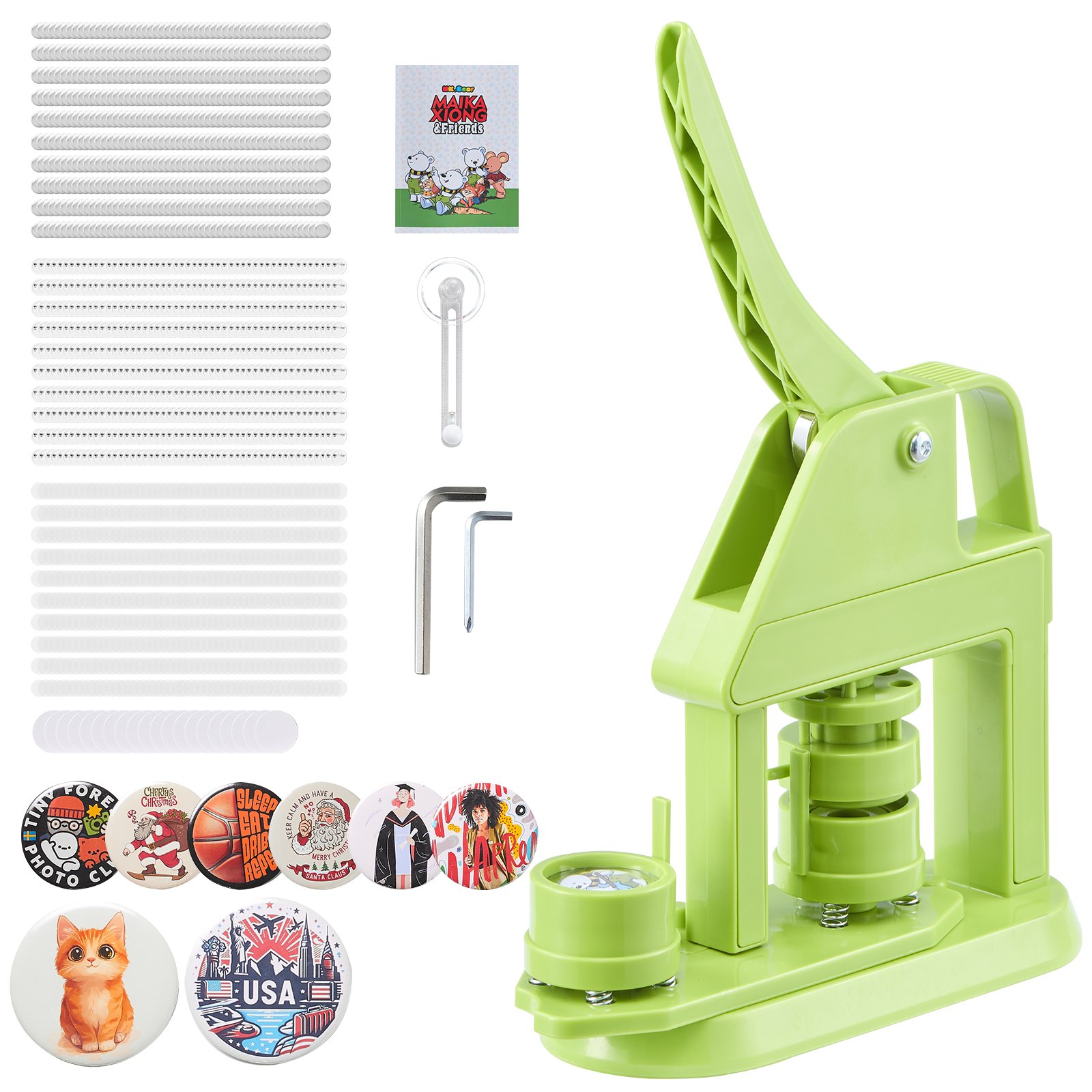 VEVOR Button Maker Machine, 32 mm, Plastic Pin Maker with 500pcs Button Parts, Mr. Panda Magic Book, Circle Cutter and Hex Wrenches, Reinforced Ergonomic Handle, for DIY Badges, Personalized Pins
