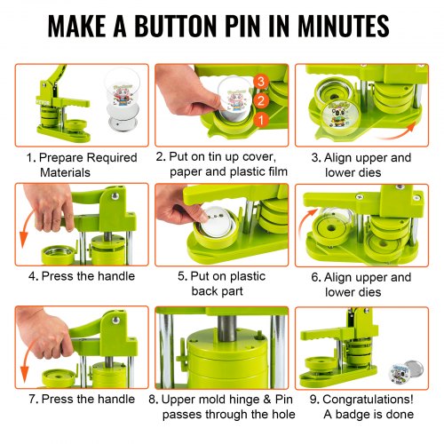VEVOR Button Maker Machine, Installation-Free Badge Punch Press Kit, 58mm (2.25 inch) Pin Maker, Button Making Supplies with 100pcs Button Parts & Circle Cutter & Magic Book