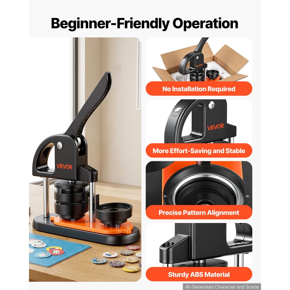 VEVOR Button Maker Machine, 2.28 inch/58mm Pin Maker with 100pcs Button Parts, Ergonomic Arc Handle Punch Press Kit, Button Maker with Panda Magic Book, For Children DIY Gifts and Christmas