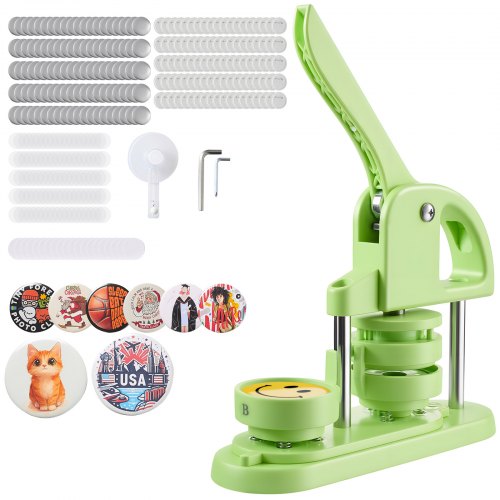 VEVOR Button Maker Machine, 58 mm, Plastic Pin Maker with 100pcs Button Parts, Circle Cutter and Hex Wrenches, Reinforced Ergonomic Handle, for DIY Badges, Personalized Pins and Key Chains, Green