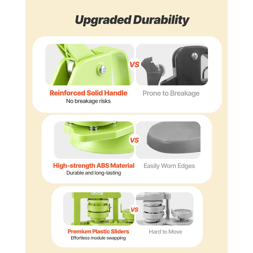 VEVOR Button Maker Machine, 58 mm, Plastic Pin Maker with 100pcs Button Parts, Mr. Panda Magic Book, Circle Cutter and Hex Wrenches, Reinforced Ergonomic Handle, for DIY Badges, Personalized Pins