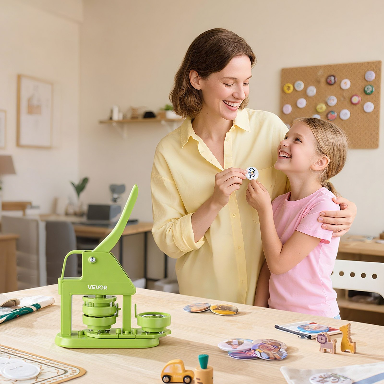 VEVOR Button Maker Machine, 58 mm, Plastic Pin Maker with 100pcs Button Parts, Mr. Panda Magic Book, Circle Cutter and Hex Wrenches, Reinforced Ergonomic Handle, for DIY Badges, Personalized Pins