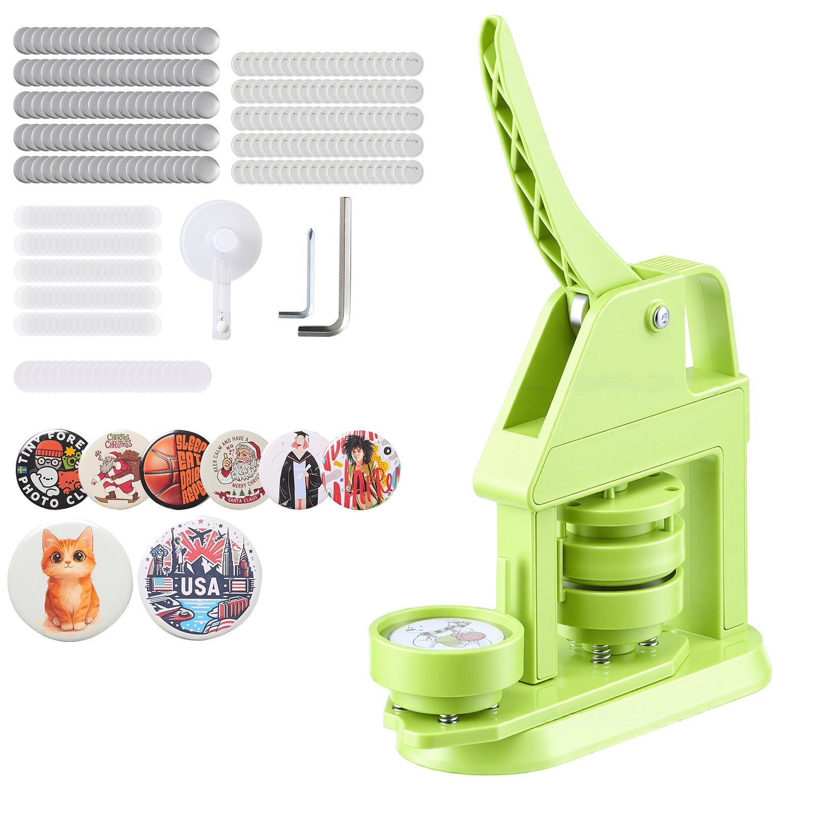 VEVOR Button Maker Machine, 58 mm, Plastic Pin Maker with 100pcs Button Parts, Mr. Panda Magic Book, Circle Cutter and Hex Wrenches, Reinforced Ergonomic Handle, for DIY Badges, Personalized Pins