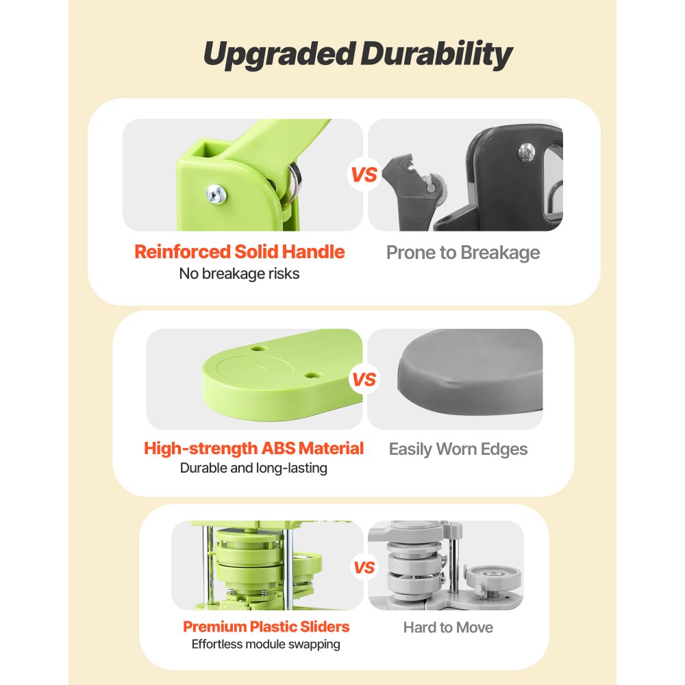 VEVOR Button Maker Machine, 75 mm, Plastic Pin Maker with 100pcs Button Parts, Mr. Panda Magic Book, Circle Cutter and Hex Wrenches, Reinforced Ergonomic Handle, for DIY Badges, Personalized Pins