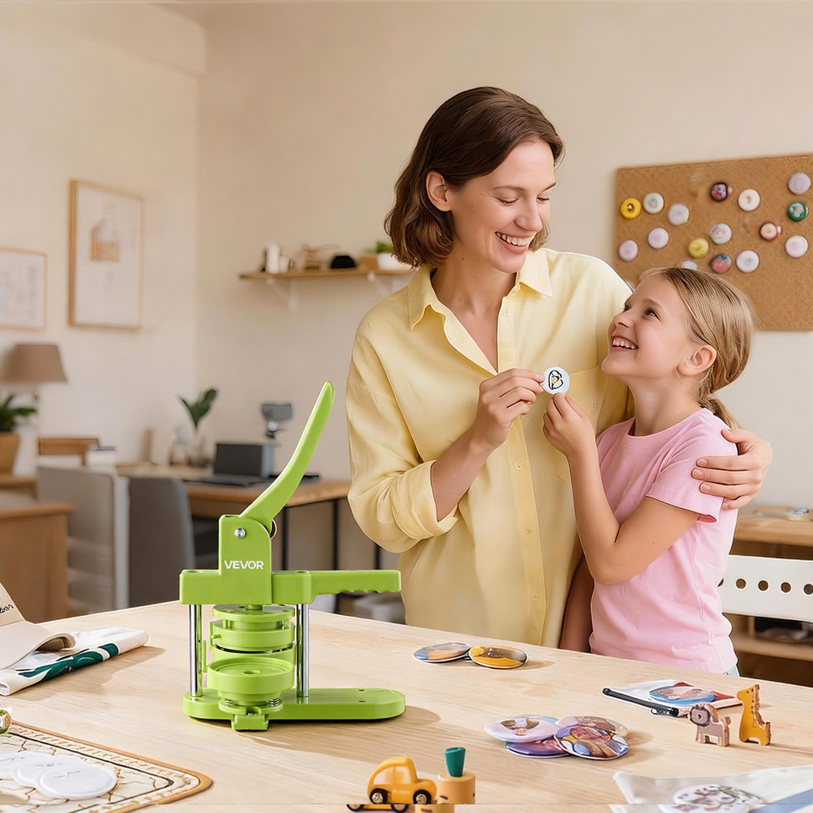 VEVOR Button Maker Machine, 75 mm, Plastic Pin Maker with 100pcs Button Parts, Mr. Panda Magic Book, Circle Cutter and Hex Wrenches, Reinforced Ergonomic Handle, for DIY Badges, Personalized Pins