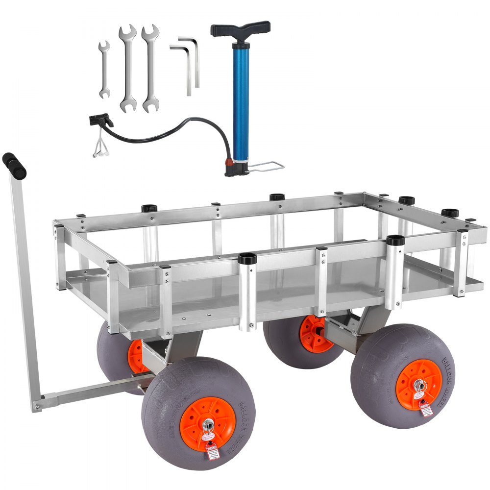 VEVOR VEVOR Beach Fishing Cart, 500 lbs Load Capacity, Fish and Marine Cart  with Four 13 Big Wheels PU Balloon Tires for Sand, Heavy-Duty Aluminum Pier  Wagon Trolley with 6 Rod Holders