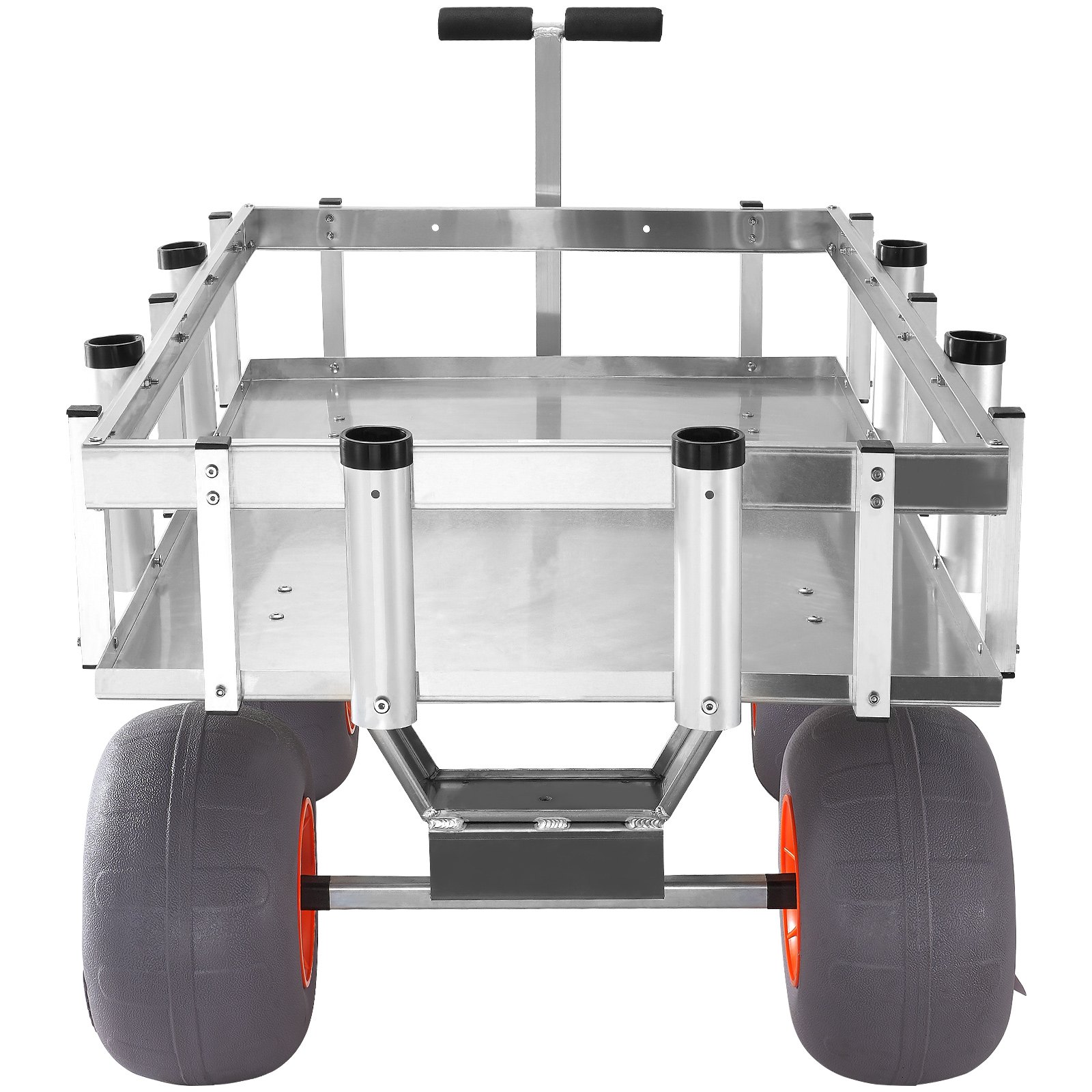VEVOR beach fishing cart with large wheels, metal frame, and multiple rod holders for sandy terrain.