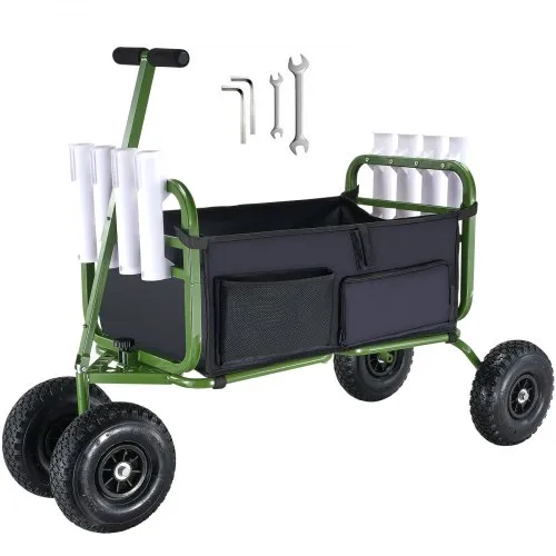 VEVOR Beach Fishing Cart 300 Lbs Capacity Foldable Steel Frame 4x11 Rubber Balloon Tires With 8 Rod Holders VEVOR Beach Fishing Cart 300 Lbs Capacity Foldable Steel Frame 4x11 Rubber Balloon Tires With 8 Rod Holders