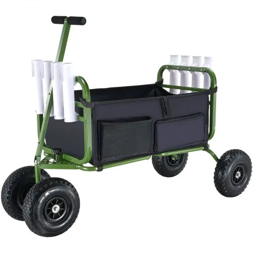fishing cart with rod holders VEVOR Beach Fishing Cart, 300 lbs Load Capacity, Foldable Fish and Marine  Cart with Four 11
