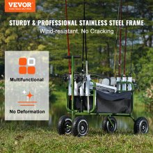 VEVOR Beach Fishing Cart, 300 lbs Load Capacity, Foldable Fish and Marine Cart with Four 11" Big Wheels Rubber Balloon Tires for Sand, Heavy-Duty Steel Pier Wagon Trolley with 8 Rod Holders for Picnic