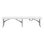 white VEVOR folding bench with steel legs and carry handle, fully extended and ready for use.