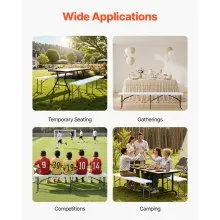 VEVOR Folding Bench Plastic Portable Outdoor Picnic Garden 183 cm Bench White