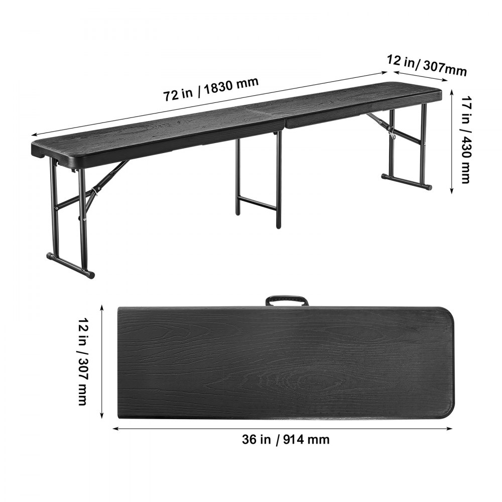 VEVOR 6FT Plastic Folding Bench Portable Outdoor Bench for Picnic Camping Garden