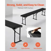VEVOR Plastic Folding Bench, 6 ft Portable Bench for Indoor/Outdoor Picnic Party Patio Camping Dining, Foldable Smooth HDPE Seat for Garden Soccer Multipurpose Entertaining Activities, 1 Pack, Black
