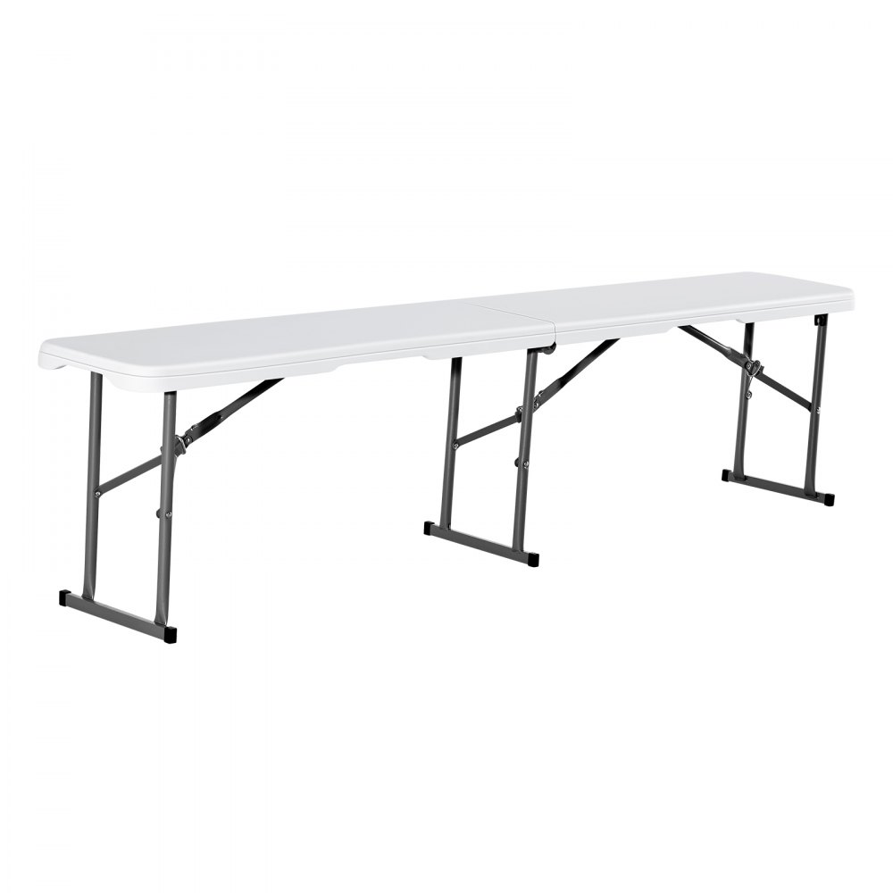 VEVOR Plastic Folding Bench, 6 ft Portable Bench for Indoor/Outdoor Picnic Party Patio Camping Dining, Foldable Smooth HDPE Seat for Garden Soccer Multipurpose Entertaining Activities, 2 Pack, White