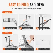 VEVOR 6FT Plastic Folding Bench Portable Outdoor Bench for Picnic Camping 2 Pack