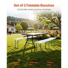 VEVOR 6FT Plastic Folding Bench Portable Outdoor Bench for Picnic Camping 2 Pack