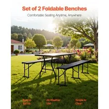 VEVOR 6FT Plastic Folding Bench 2 Pack Portable Outdoor Bench for Garden Black