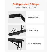 VEVOR 6FT Plastic Folding Bench 2 Pack Portable Outdoor Bench for Garden Black