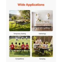 VEVOR 6FT Plastic Folding Bench 2 Pack Portable Outdoor Bench for Garden Black