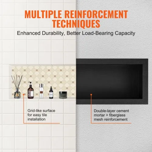 VEVOR Shower Niche 16" X 24" – Double Shelf Recessed Organizer With Waterproof XPS Core, Tile-Ready For Bathroom (Black)