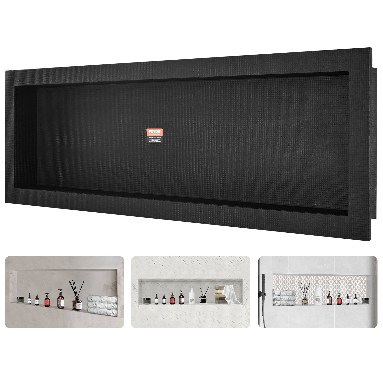 VEVOR Shower Niche Ready for Tile 40.64 x 127 cm, Single Shelf Organizer, Square Corners Wall-inserted Niche Recessed, Sealed Protection Modern Soap Storage Niche for Shower Bathroom, Black