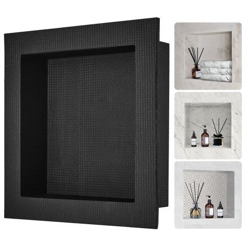 VEVOR Shower Niche Ready for Tile 16" x 16", Single Shelf Organizer, Square Corners Wall-inserted Niche Recessed, Sealed Protection Modern Soap Storage Niche for Shower Bathroom, Black