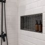 VEVOR Shower Niche, 40.6 x 50.8 x 10.2 cm Recessed Wall Niche with Movable Divider Shelf, Modern Soap & Shampoo Storage Organizer, Square Corners, Sealed Waterproof Design, Black for Bathroom Shower
