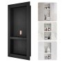 VEVOR Shower Niche Ready for Tile 40.64 x 81.28 cm, Double Shelf Organizer, Square Corners Wall-inserted Niche Recessed, Sealed Protection Modern Soap Storage Niche for Shower Bathroom, Black
