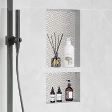 VEVOR Shower Niche Ready for Tile 40.64 x 81.28 cm, Double Shelf Organizer, Square Corners Wall-inserted Niche Recessed, Sealed Protection Modern Soap Storage Niche for Shower Bathroom, Black