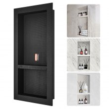 VEVOR Shower Niche Ready for Tile 16" x 24", Double Shelf Organizer, Square Corners Wall-inserted Niche Recessed, Sealed Protection Modern Soap Storage Niche for Shower Bathroom, Black